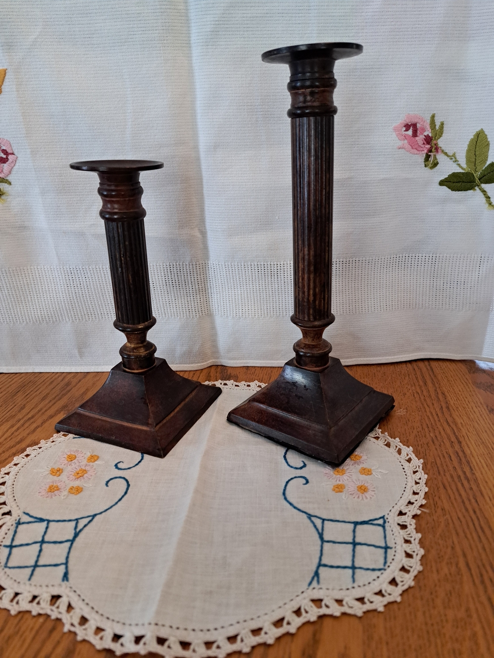 Vintage Style Brown Metal Candlestick Pair